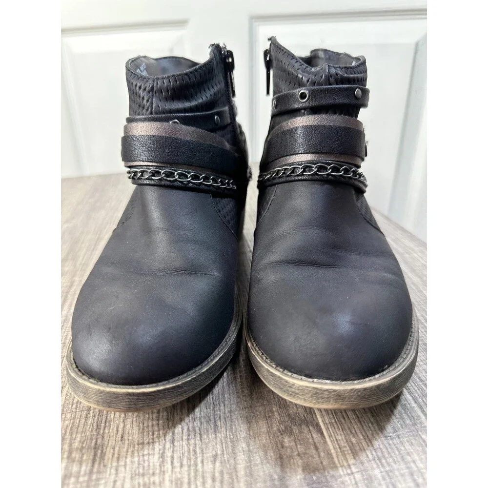 Kohls RedBud Ankle Boot Womens 6 Medium Black Faux Leather Biker Rock Goth Rebel